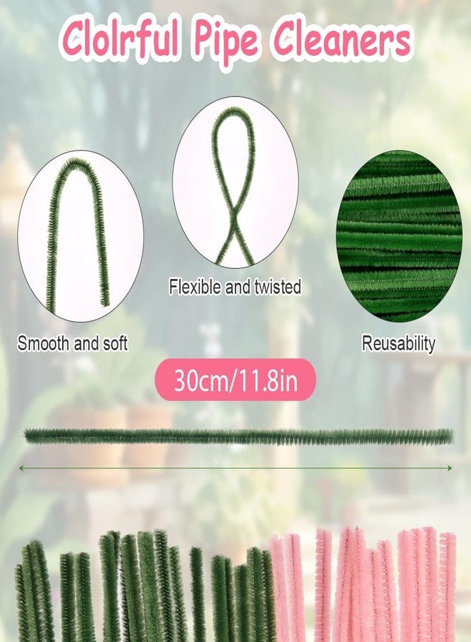 Ainiv 200PCS Tulip Pipe Cleaners for Craft, 30cm Green and Pink Pipe Cleaners, Fuzzy Sticks Craft Supplies, Chenille Stems with Flower Pole, Flower Core & Gardening Tape, Arts & Crafts for DIY - Image 3